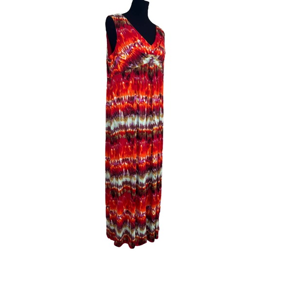Chico's Red Orange Maxi Dress Tie-dye Watercolor Sleeveless Sundress Size XLarge - Picture 7 of 7